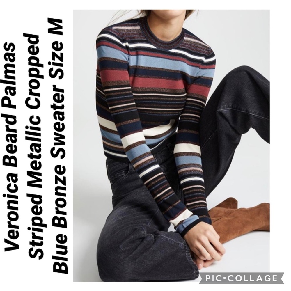 Veronica Beard Palmas Striped Cropped Sweater M